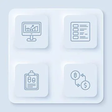 Set line Computer with growth graph, Business finance report, and Cryptocurrency Illustrazione stock