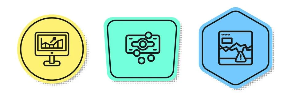 Set line Computer with growth graph, Stacks paper money cash and Failure stocks Illustrazione stock