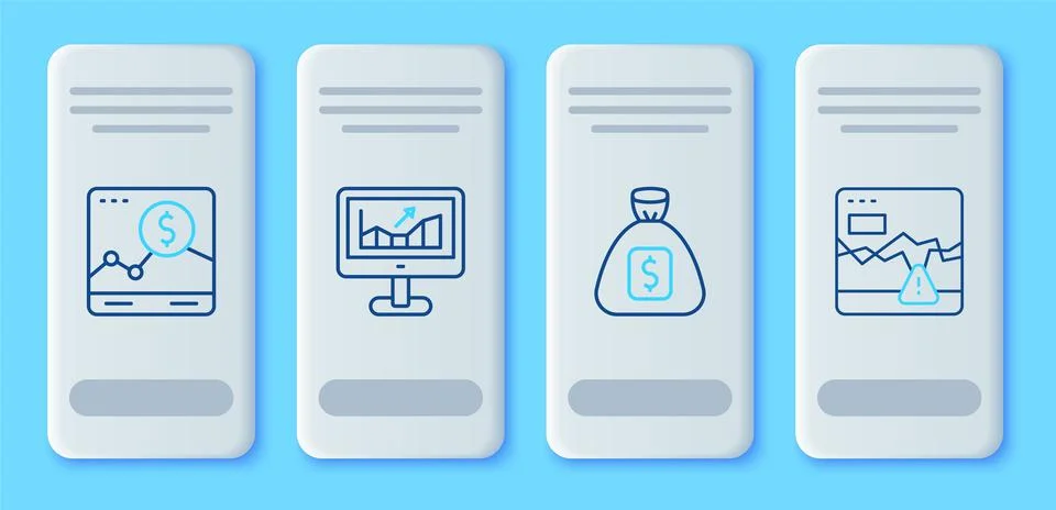 Set line Computer with growth graph, Money bag, Website and Failure stocks ma 스톡 일러스트