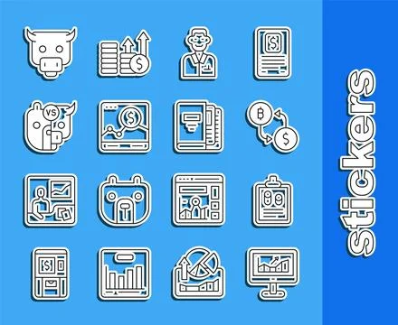 Set line Computer with growth graph, Business finance report, Cryptocurrency Illustrazione stock