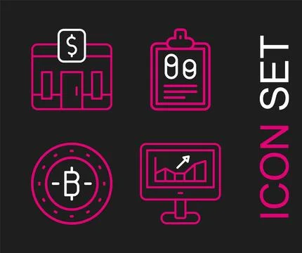 Set line Computer with growth graph, Bitcoin, Business finance report and B.. 스톡 일러스트