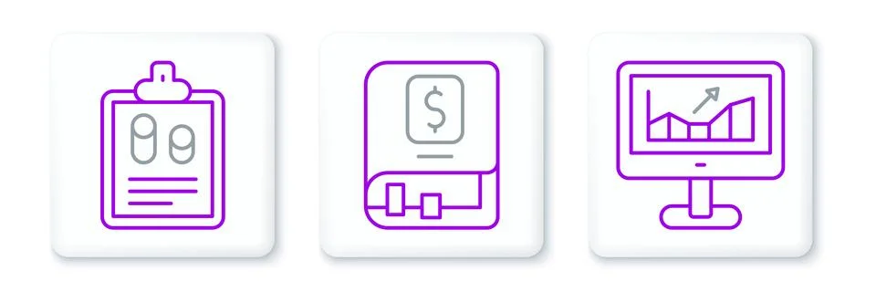 Set line Computer with growth graph, Business finance report and Financial .. Stock Illustration