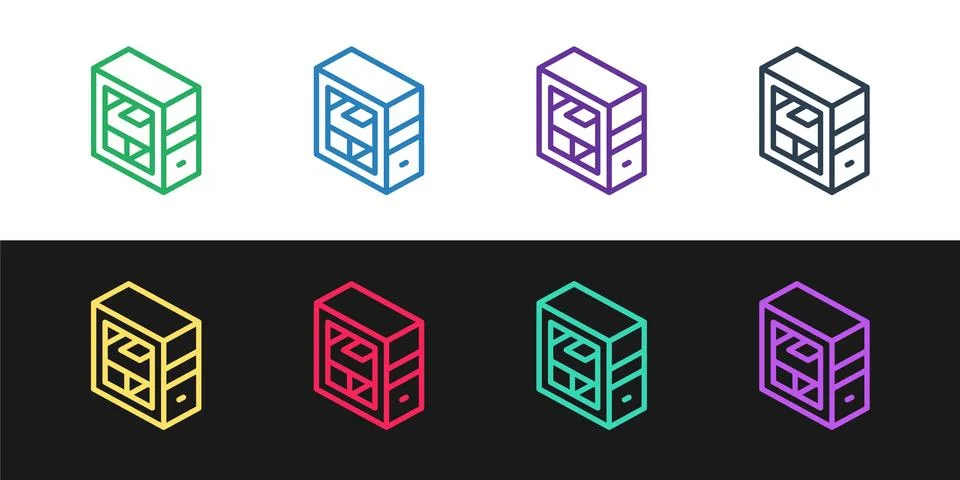 Set line Computer icon isolated on black and white background. PC component sign 스톡 일러스트
