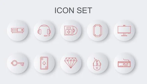 Set line Computer keyboard, Ancient for game, CD DVD disk in box, mouse gaming Stock Illustration