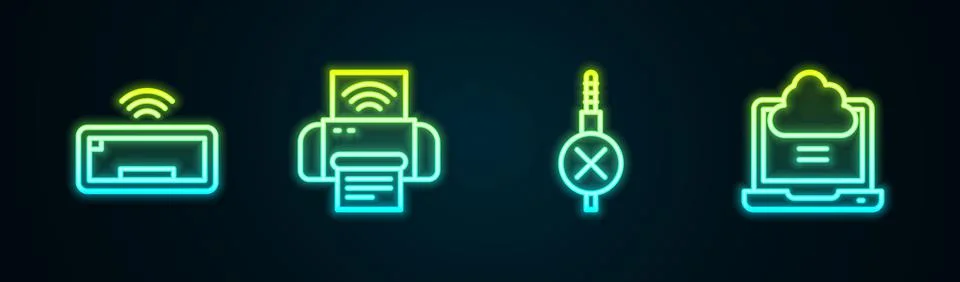 Set line Computer keyboard, Smart printer system, No audio jack and Network 库存插图