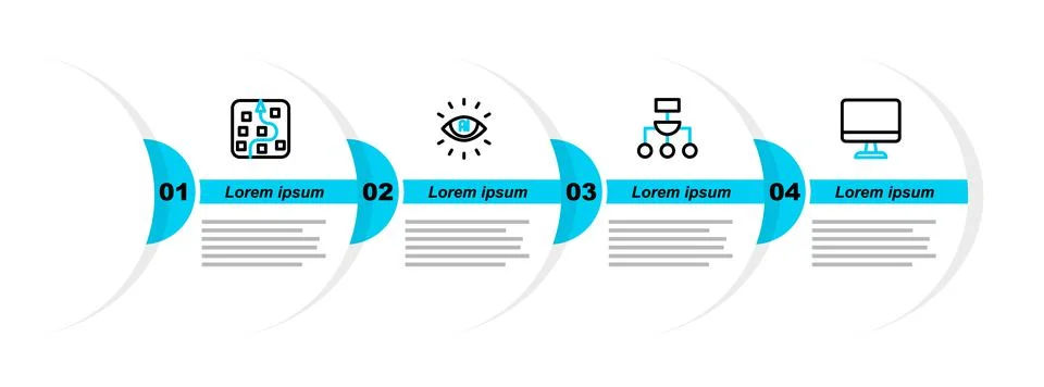 Set line Computer monitor, Algorithm, Artificial intelligence AI and Neural n Stock Illustration