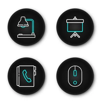 Set line Computer mouse, Address book, Chalkboard with diagram and Table la.. Stock Illustration