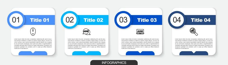 Set line Computer mouse, Advertising,  and Magnifying glass and analysis. B.. Stock Illustration