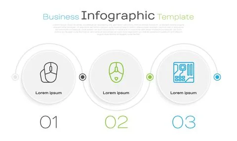 Set line Computer mouse, and Motherboard digital chip. Business infographic Illustrazione stock