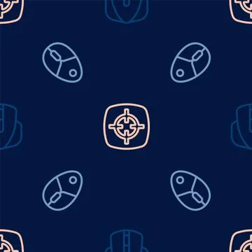 Set line Computer mouse, and Target sport on seamless pattern. Vector Stock Illustration
