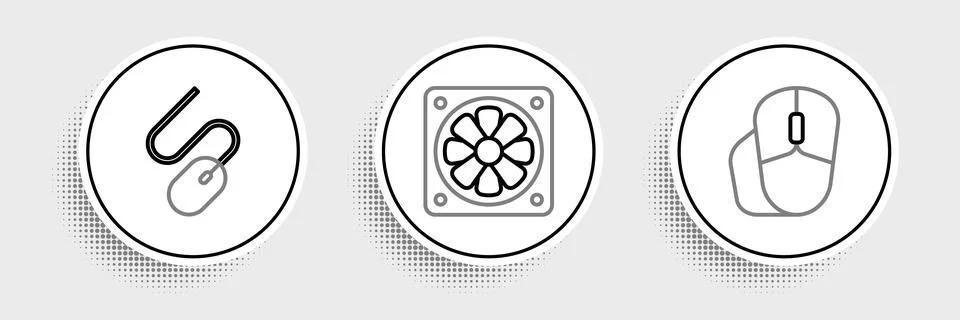 Set line Computer mouse, and cooler icon. Vector Stock Illustration