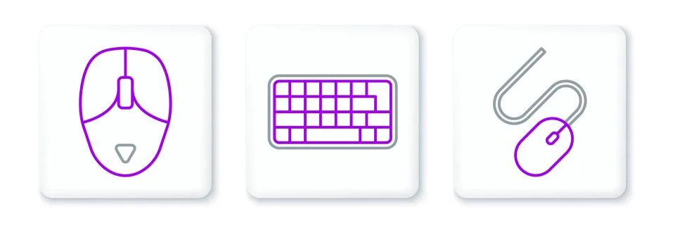 Set line Computer mouse,  and Keyboard icon. Vector Stock Illustration
