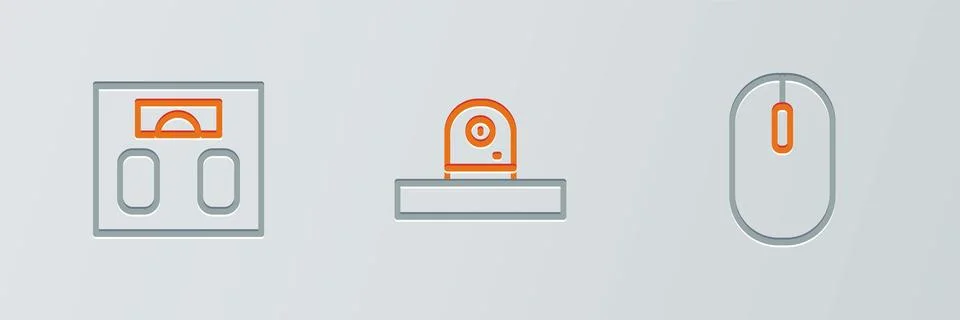 Set line Computer mouse, Bathroom scales and Security camera icon. Vector イラスト素材