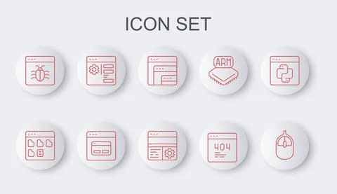 Set line Computer mouse, Browser files, Software, Page with 404 error, System 库存插图