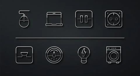 Set line Computer mouse, Buzzer in electronic circuit, Electrical outlet, C.. Stock Illustration