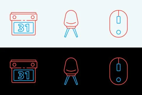 Set line Computer mouse, Calendar and Office chair icon. Vector Stock Illustration