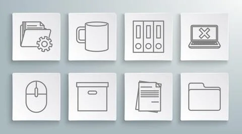 Set line Computer mouse, Carton cardboard box, File document, Document folder 스톡 일러스트