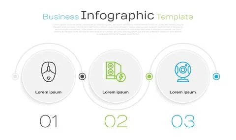 Set line Computer mouse, Case of computer and Web camera. Business infographic Stock Illustration