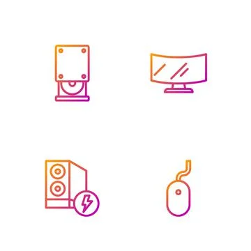 Set line Computer mouse, Case of computer, Optical disc drive and monitor screen Stock Illustration