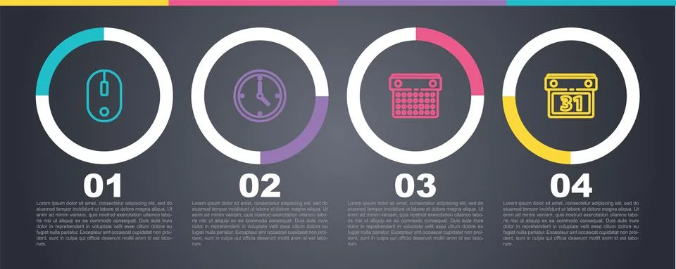 Set line Computer mouse, Clock, Calendar and . Business infographic template Stockillustratie