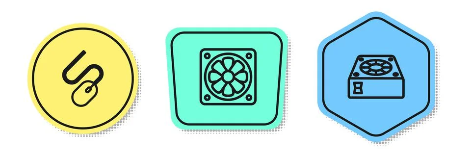 Set line Computer mouse, cooler and . Colored shapes. Vector Illustrazione stock
