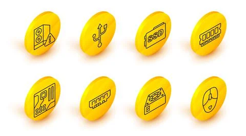 Set line Computer mouse, cooler, RAM, random access memory, Motherboard digital Stock Illustration