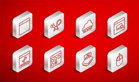 Set line Computer mouse, Debugging, Web development, Browser files, Processor イラスト素材