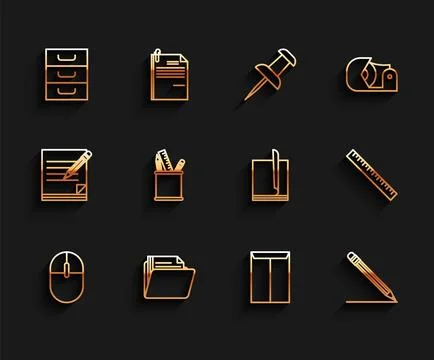 Set line Computer mouse, Document folder, Drawer with documents, Envelope, .. Stock Illustration