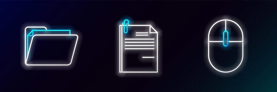 Set line Computer mouse, Document folder and File document and paper clip i.. Stock-Illustration