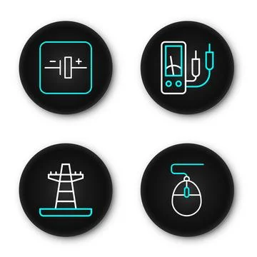 Set line Computer mouse, Electric tower line, Ampere meter, multimeter and .. Stock Illustration