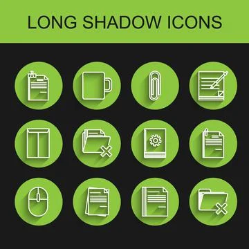 Set line Computer mouse, File document, and binder clip, Delete folder, paper 스톡 일러스트