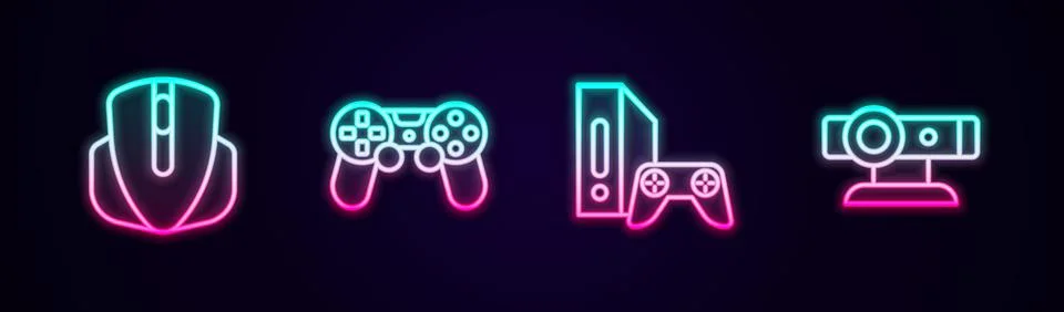 Set line Computer mouse, Game controller or joystick, console with and Web 스톡 일러스트