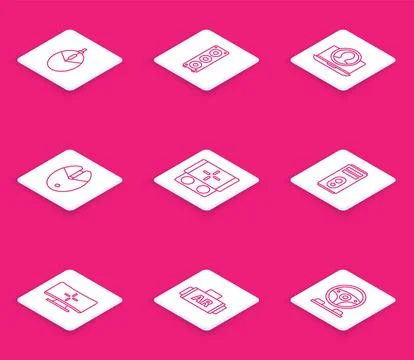 Set line Computer mouse gaming, Stereo speaker, Create account screen, Portable Illustrazione stock