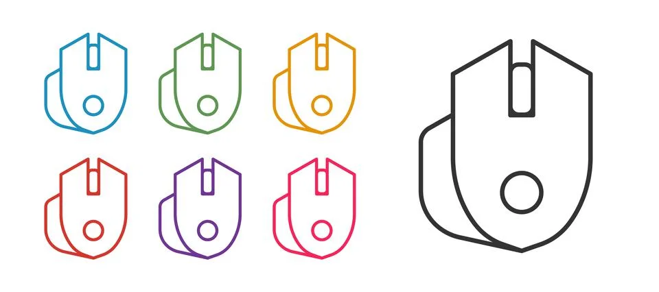 Set line Computer mouse gaming icon isolated on white background. Optical wit イラスト素材