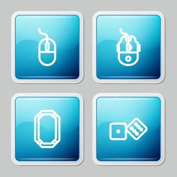 Set line Computer mouse, gaming, Poker table and Game dice icon. Vector イラスト素材