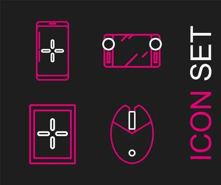 Set line Computer mouse gaming, Tablet, Portable video game console and Stock Illustration