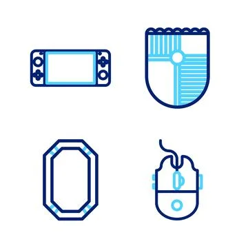 Set line Computer mouse gaming, Poker table, Shield for game and Portable v.. Stock Illustration