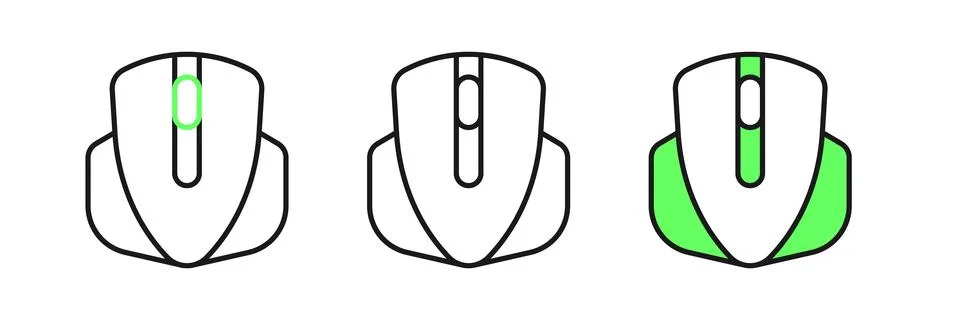 Set line Computer mouse gaming icon isolated on white background. Optical w.. Illustrazione stock