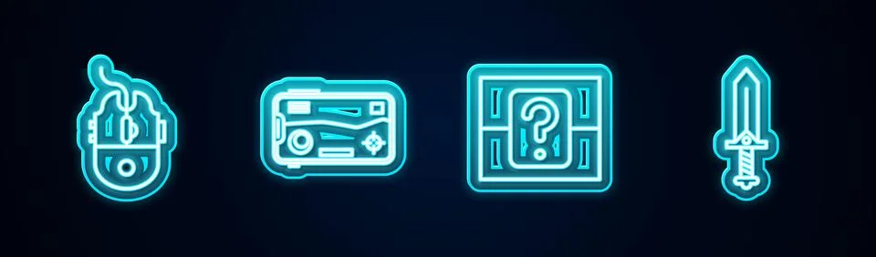 Set line Computer mouse gaming, Mobile and playing game, Mystery or random bo Stock Illustration