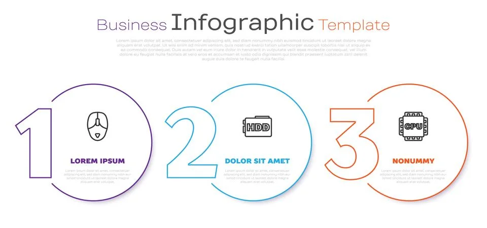 Set line Computer mouse, Hard disk drive HDD and Processor with CPU. Business Stockillustratie