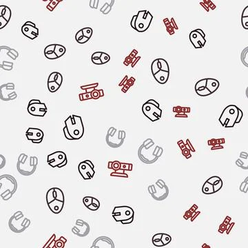 Set line Computer mouse, Headphones and Web camera on seamless pattern. Vecto Illustrazione stock