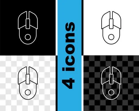 Set line Computer mouse icon isolated on black and white, transparent background 스톡 일러스트