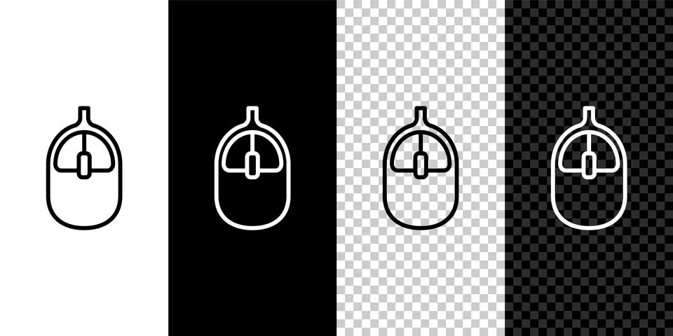 Set line Computer mouse icon isolated on black and white, transparent backg.. Stock Illustration