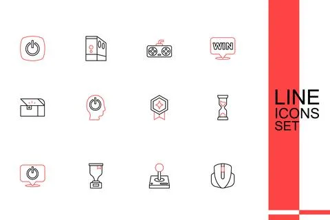 Set line Computer mouse, Joystick for arcade machine, Award cup, Power butt.. Stock Illustration