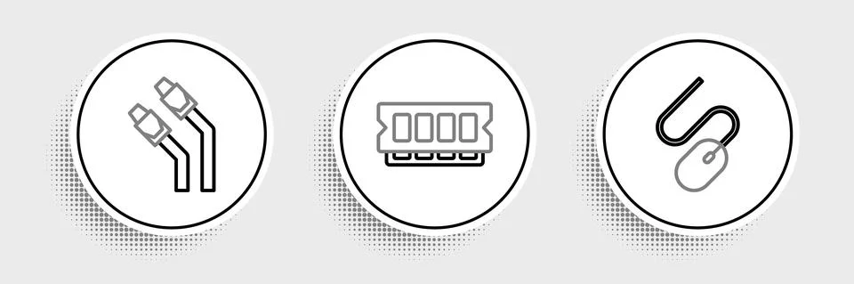 Set line Computer mouse, LAN cable network internet and RAM, random access Stock Illustration