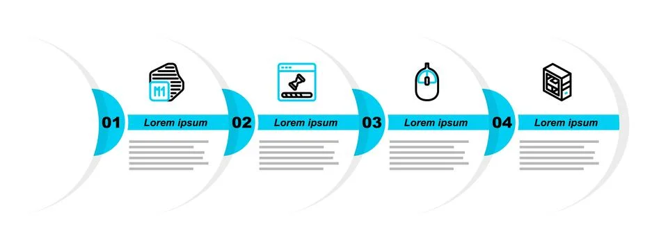 Set line Computer, mouse, Loading data window and Processor icon. Vector Stock Illustration
