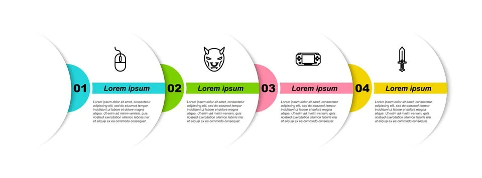 Set line Computer mouse, Mask of the devil with horns, Portable video game co 스톡 일러스트