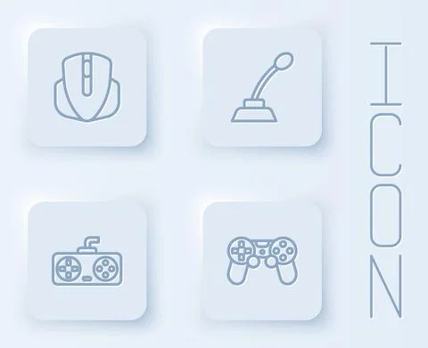 Set line Computer mouse, Microphone, Game controller or joystick and . White Illustrazione stock