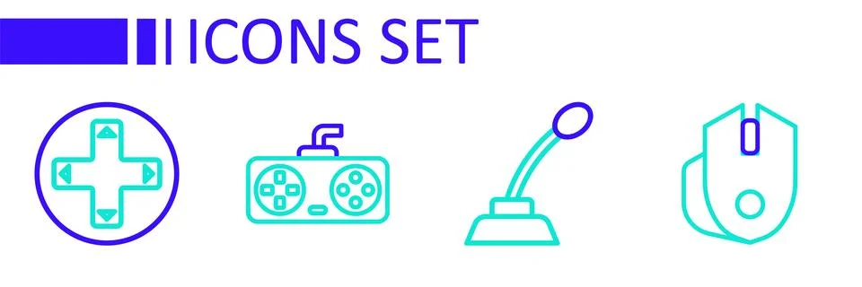 Set line Computer mouse, Microphone, Game controller or joystick and icon. .. Illustrazione stock