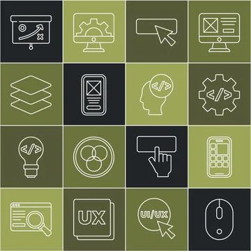 Set line Computer mouse, Mobile Apps, Front end development, UI or UX design 스톡 일러스트